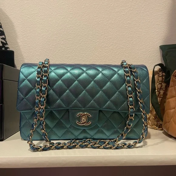 Wow Chanel caviar emerald iridescent double flap - Picture 5 of 6